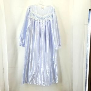 Vintage Jenny Buchanan Intimates Baby Blue Embroidered Lace Satin Nightgown